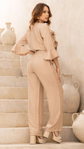 P74428 CONJUNTO LINO POLIESTER CAMEL OSCURO