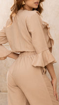 P74428 CONJUNTO LINO POLIESTER CAMEL OSCURO