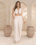 P74432 CONJUNTO LINO POLIESTER CAMEL