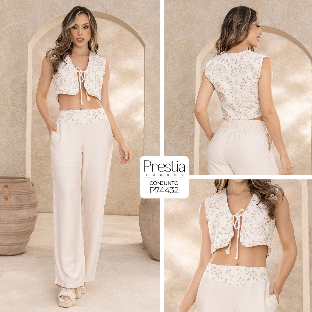 P74432 CONJUNTO LINO POLIESTER CAMEL