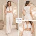P74432 CONJUNTO LINO POLIESTER CAMEL