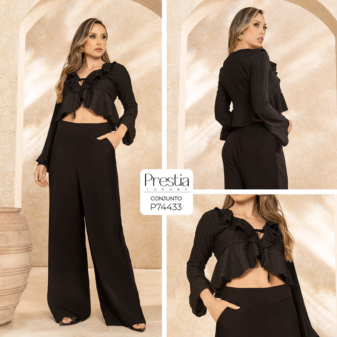 P74433 CONJUNTO TELA DE PUNTO CRAQUELADA NEGRO