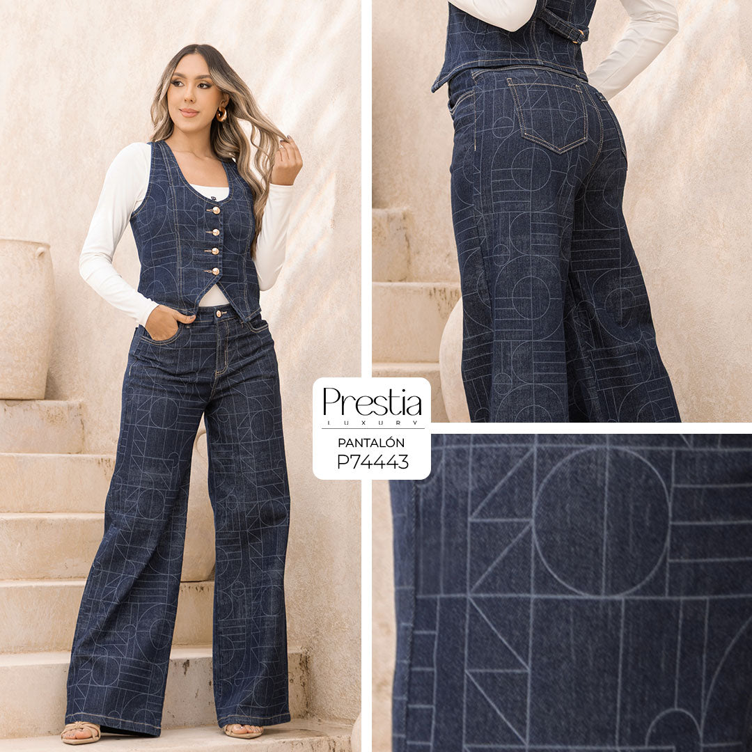 P74443 PANTALÓN INDIGO GEOMETRIC AZUL