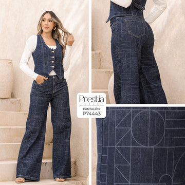 P74443 PANTALÓN INDIGO GEOMETRIC AZUL