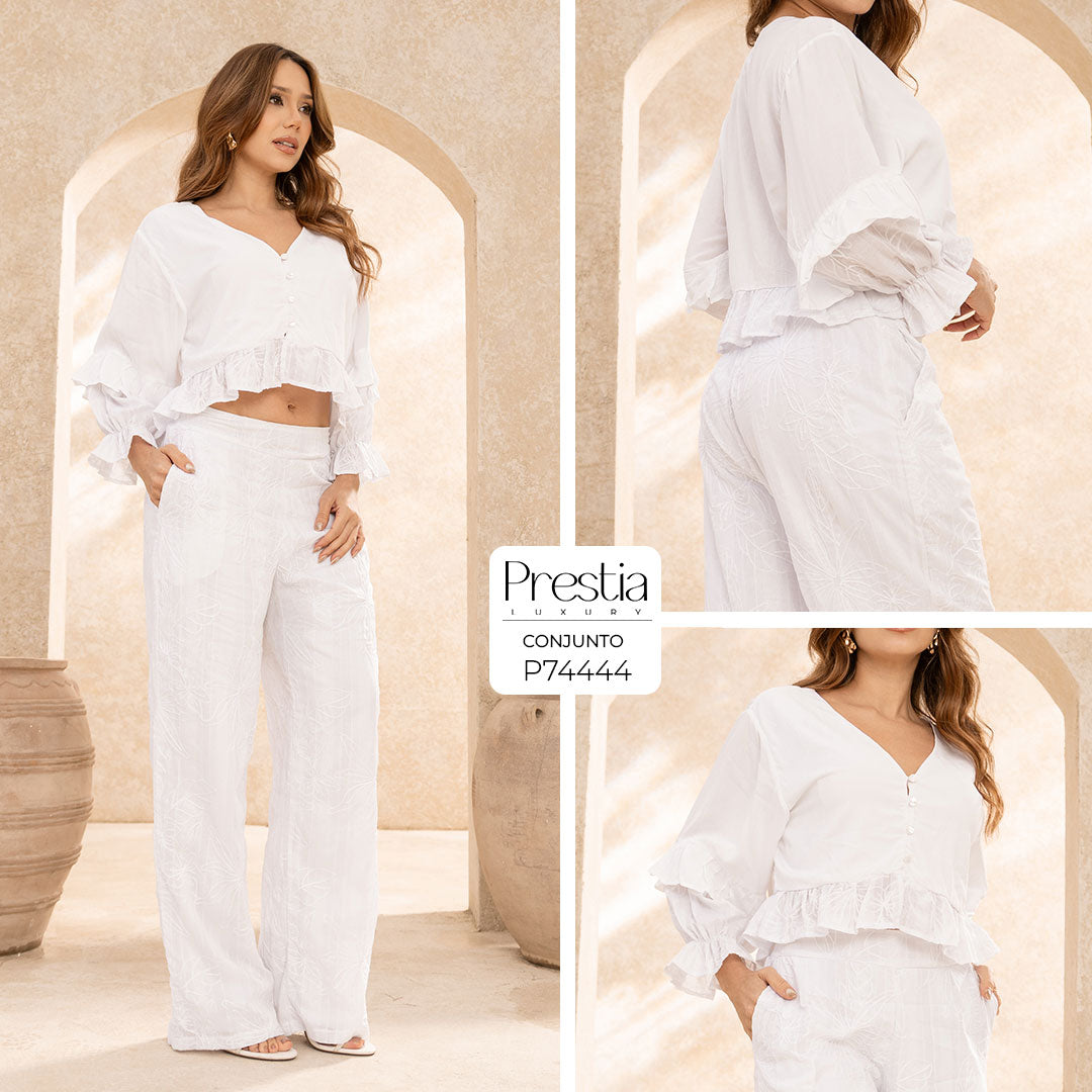 P74444 CONJUNTO CHIFON BORDADO BLANCO