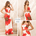 P74463 CONJUNTO POLIESTER MARFIL ESTAMPADO FLORES