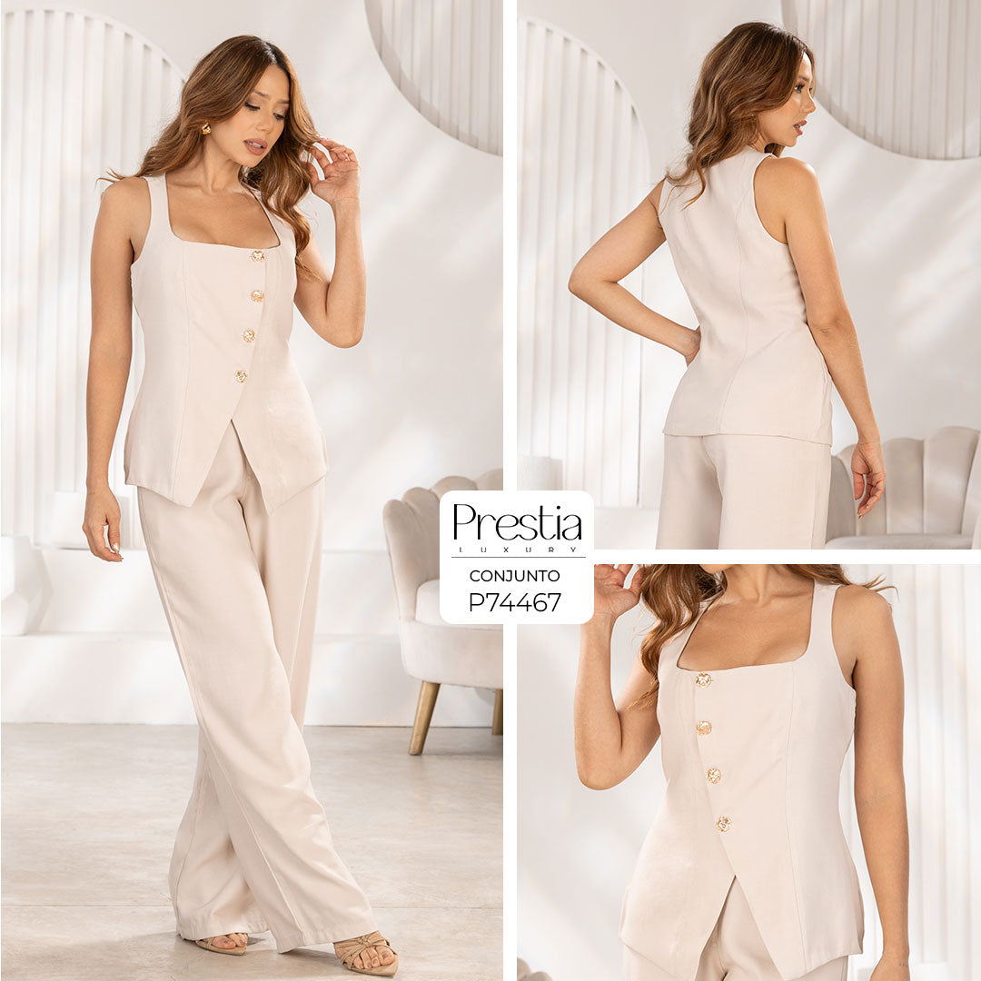 P74467 CONJUNTO LINO POLIESTER CAMEL