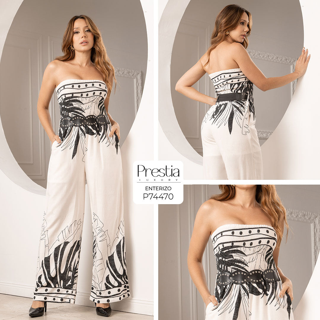 P74470 ENTERIZO CHALIS ESTAMPADO MARFIL