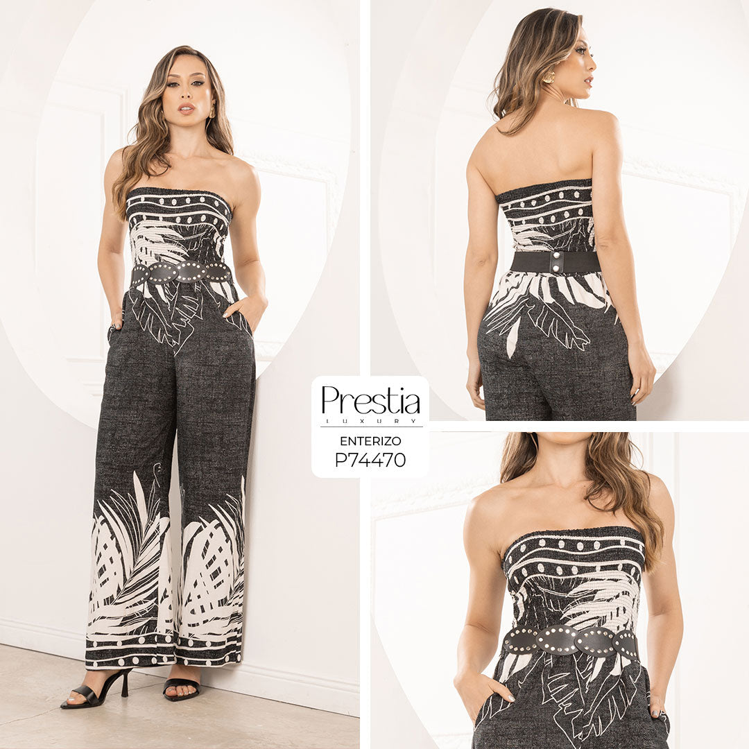 P74470 ENTERIZO CHALIS ESTAMPADO NEGRO