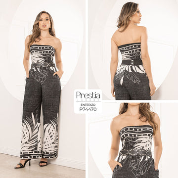 P74470 ENTERIZO CHALIS ESTAMPADO NEGRO