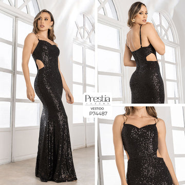 P74487 VESTIDO MALLA LENTEJUELAS NEGRO