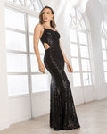 P74487 VESTIDO MALLA LENTEJUELAS NEGRO