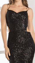 P74487 VESTIDO MALLA LENTEJUELAS NEGRO