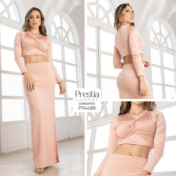 P74489 CONJUNTO LICRA DESTELLANTE PALO DE ROSA