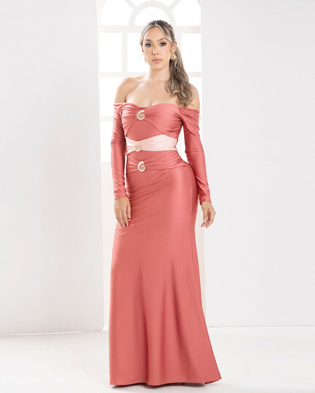 P74493 VESTIDO LICRA DESTELLANTE PALO DE ROSA