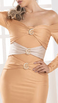 P74493 VESTIDO LICRA DESTELLANTE OCRE