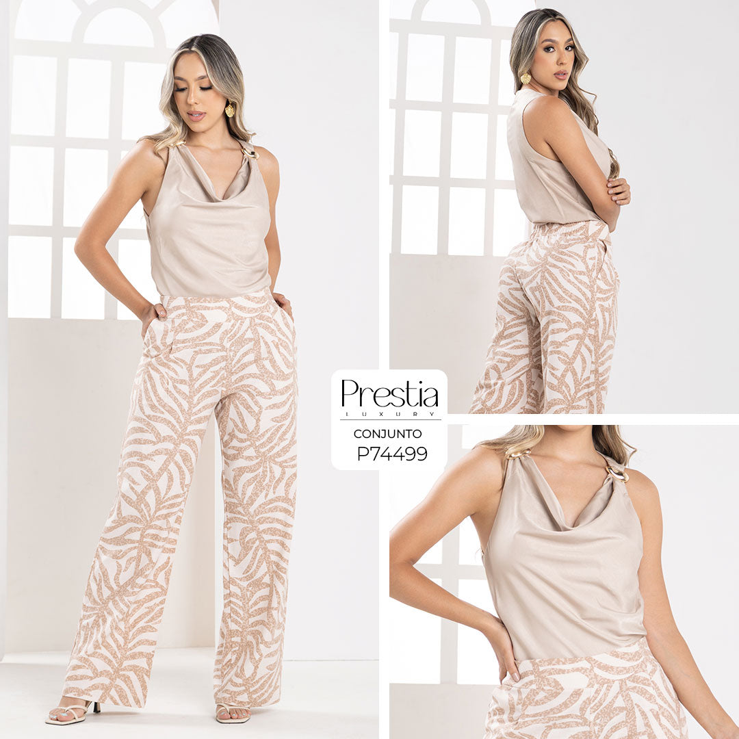 P74499 CONJUNTO TWILL ESTAMPADO CAMEL