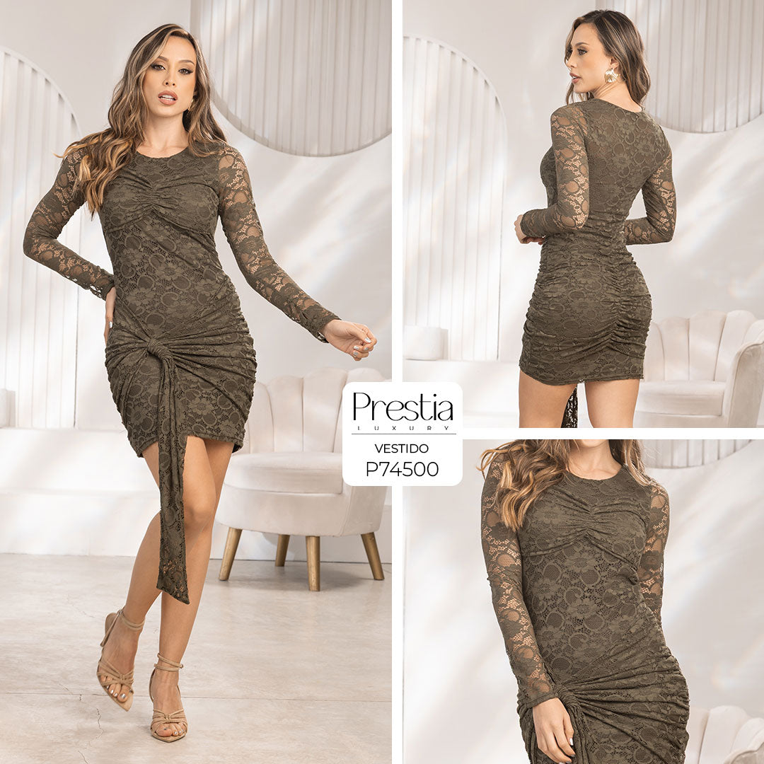 P74500 VESTIDO BLONDA VERDE MILITAR