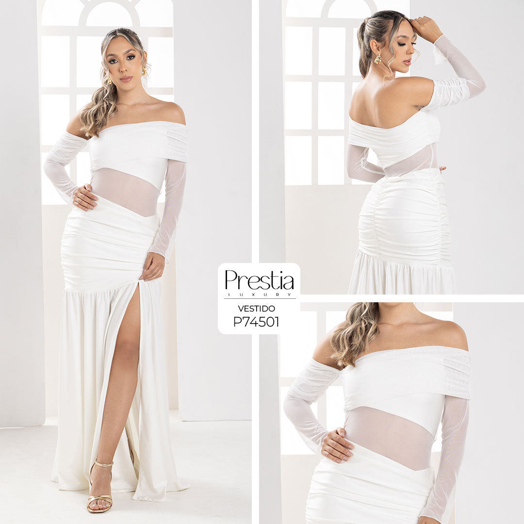 P74501 VESTIDO LICRA DESTELLANTE MARFIL