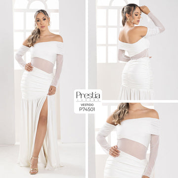 P74501 VESTIDO LICRA DESTELLANTE MARFIL
