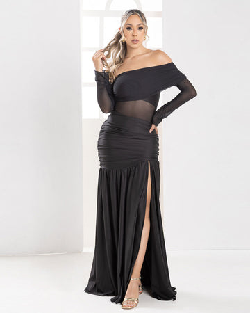 P74501 VESTIDO LICRA DESTELLANTE NEGRO