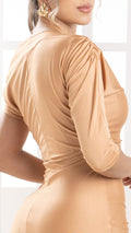 P74507 VESTIDO LICRA DESTELLANTE OCRE