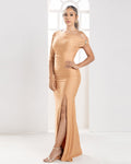 P74507 VESTIDO LICRA DESTELLANTE OCRE