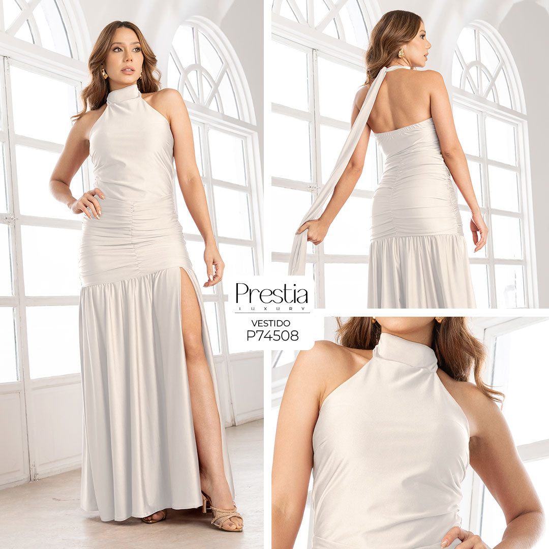 P74508 VESTIDO LICRA DESTELLANTE MARFIL