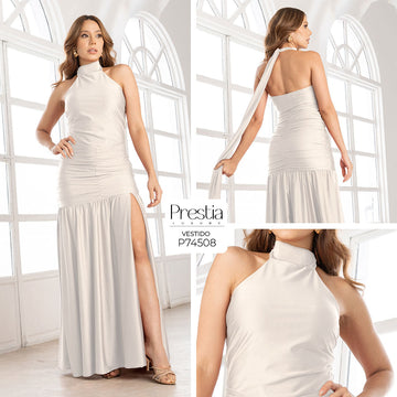 P74508 VESTIDO LICRA DESTELLANTE MARFIL