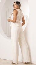 P74509 CONJUNTO CHIFON BORDADO MANTEQUILLA