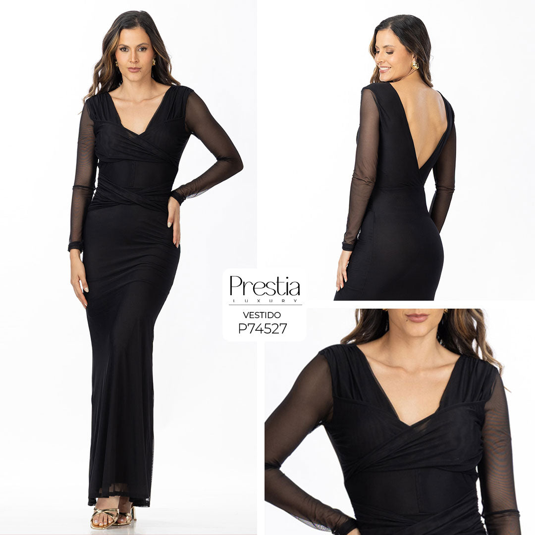 P74527 VESTIDO MALLATEX NEGRO