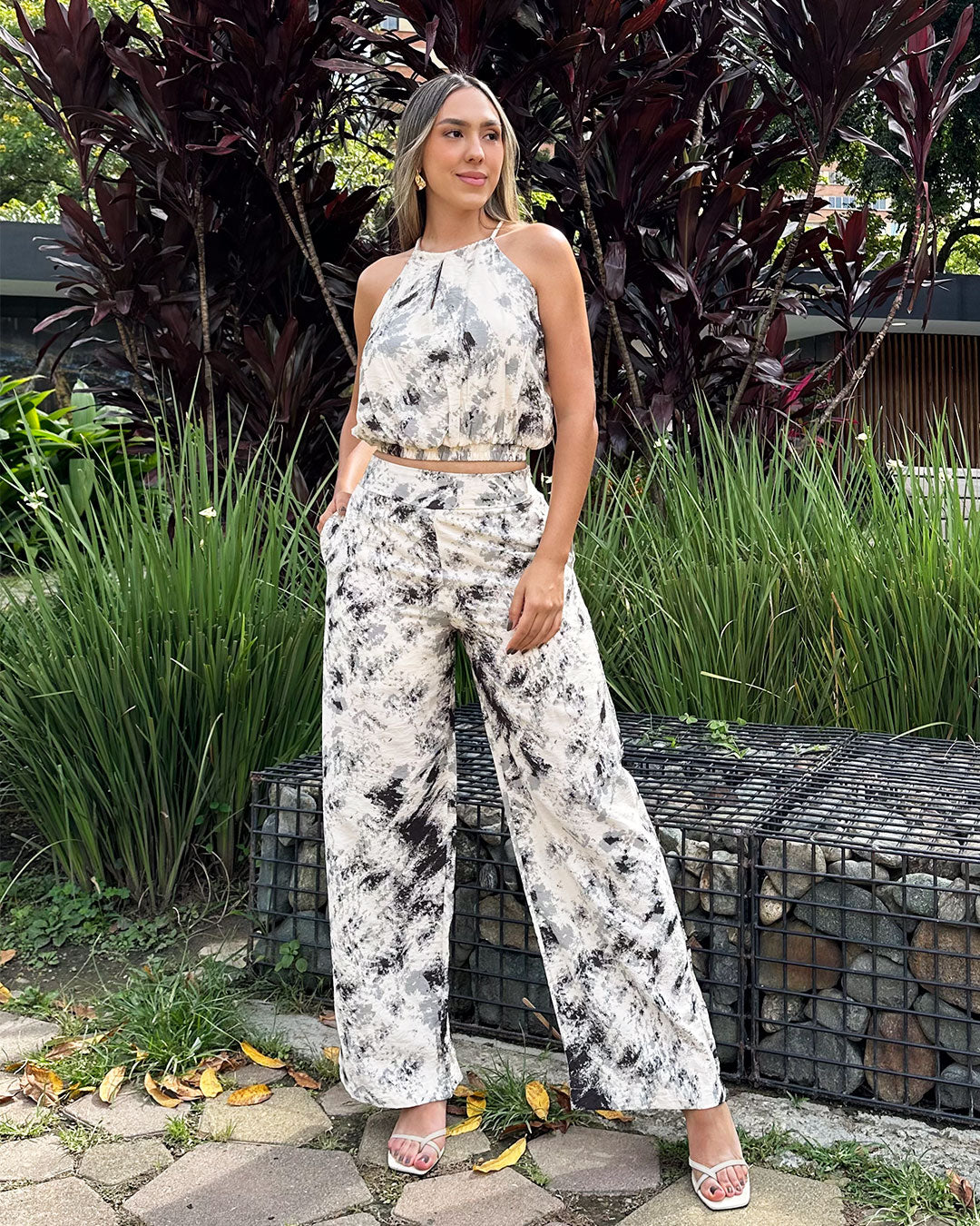 P74529 CONJUNTO LINO ESTAMPADO NEGRO