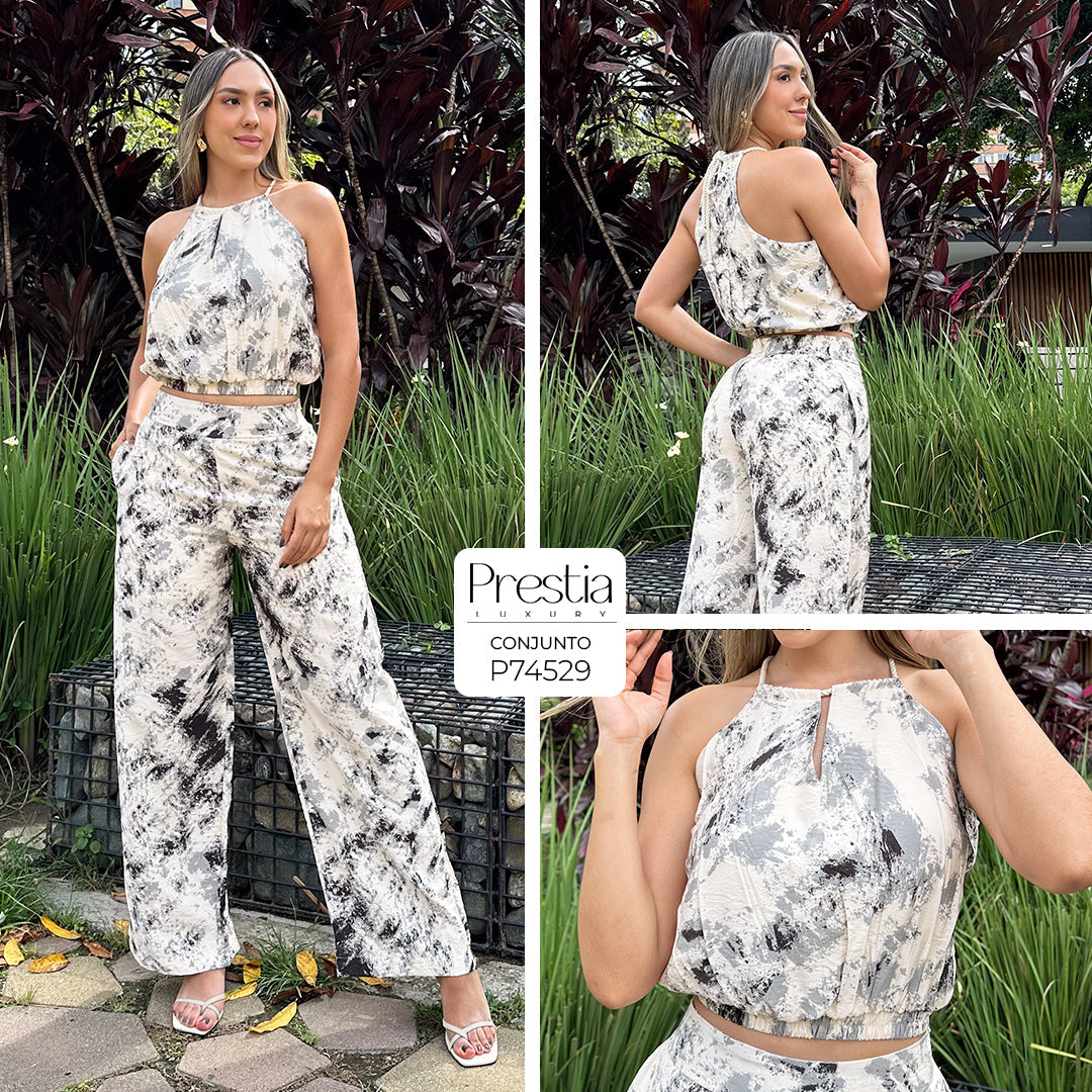 P74529 CONJUNTO LINO ESTAMPADO NEGRO