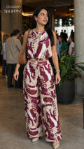 P74529 CONJUNTO LINO POLIESTER CAMEL VINOTINTO
