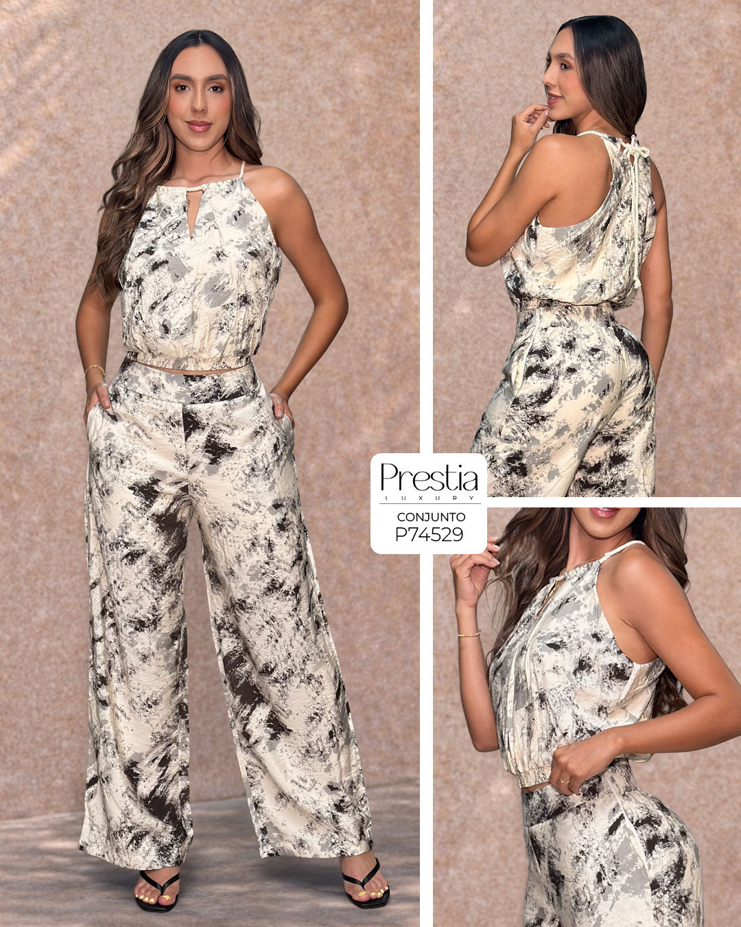 P74529 CONJUNTO LINO ESTAMPADO NEGRO