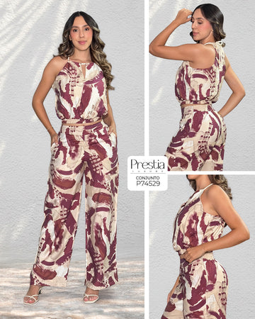 P74529 CONJUNTO LINO POLIESTER CAMEL VINOTINTO