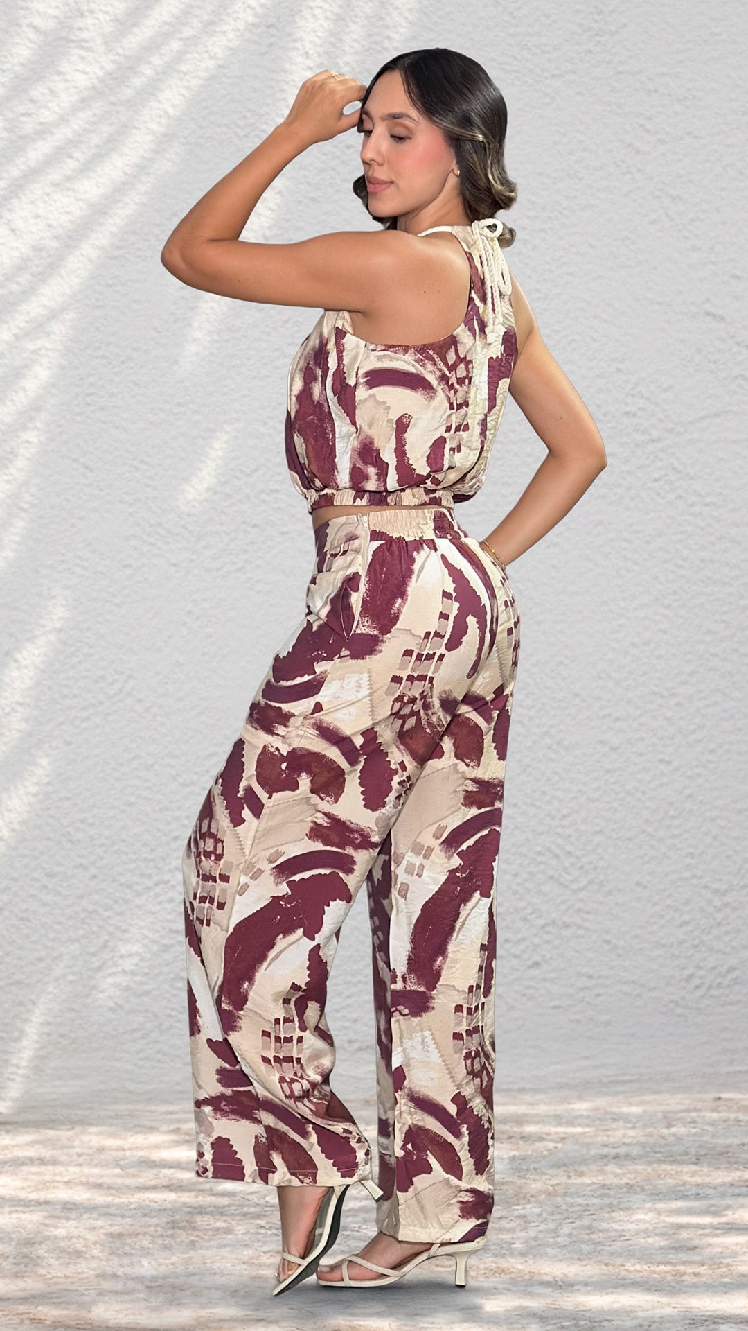 P74529 CONJUNTO LINO POLIESTER CAMEL VINOTINTO