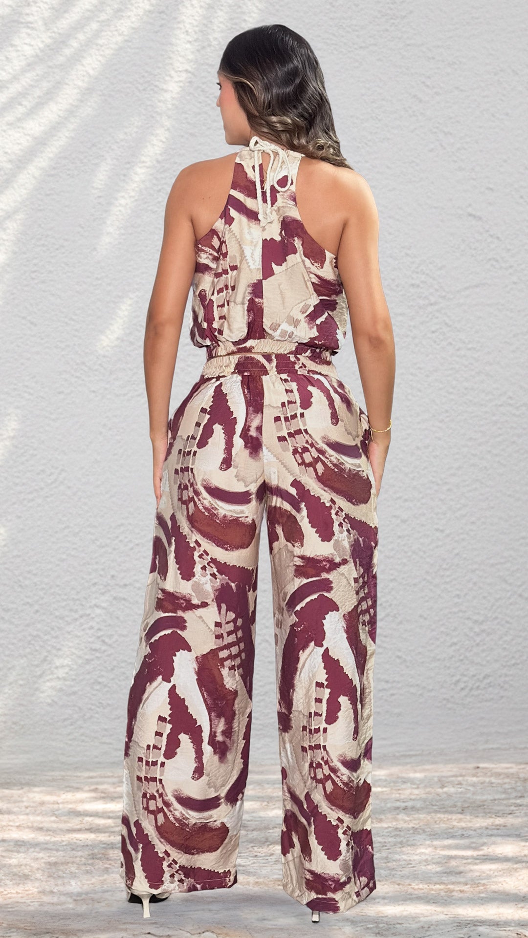 P74529 CONJUNTO LINO POLIESTER CAMEL VINOTINTO