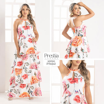 P74541 VESTIDO LINO MARFIL ESTAMPADO