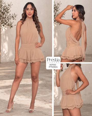 P74554 VESTIDO CHIFON CAMEL
