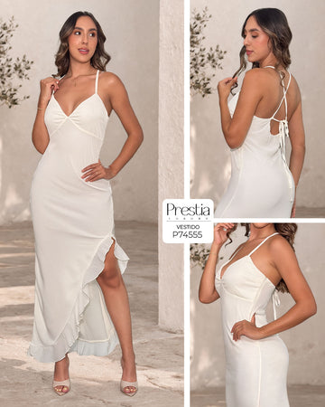 P74555 VESTIDO CHIFON MANTEQUILLA