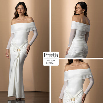 P74561 VESTIDO POLIESTER SHAKIRA MARFIL