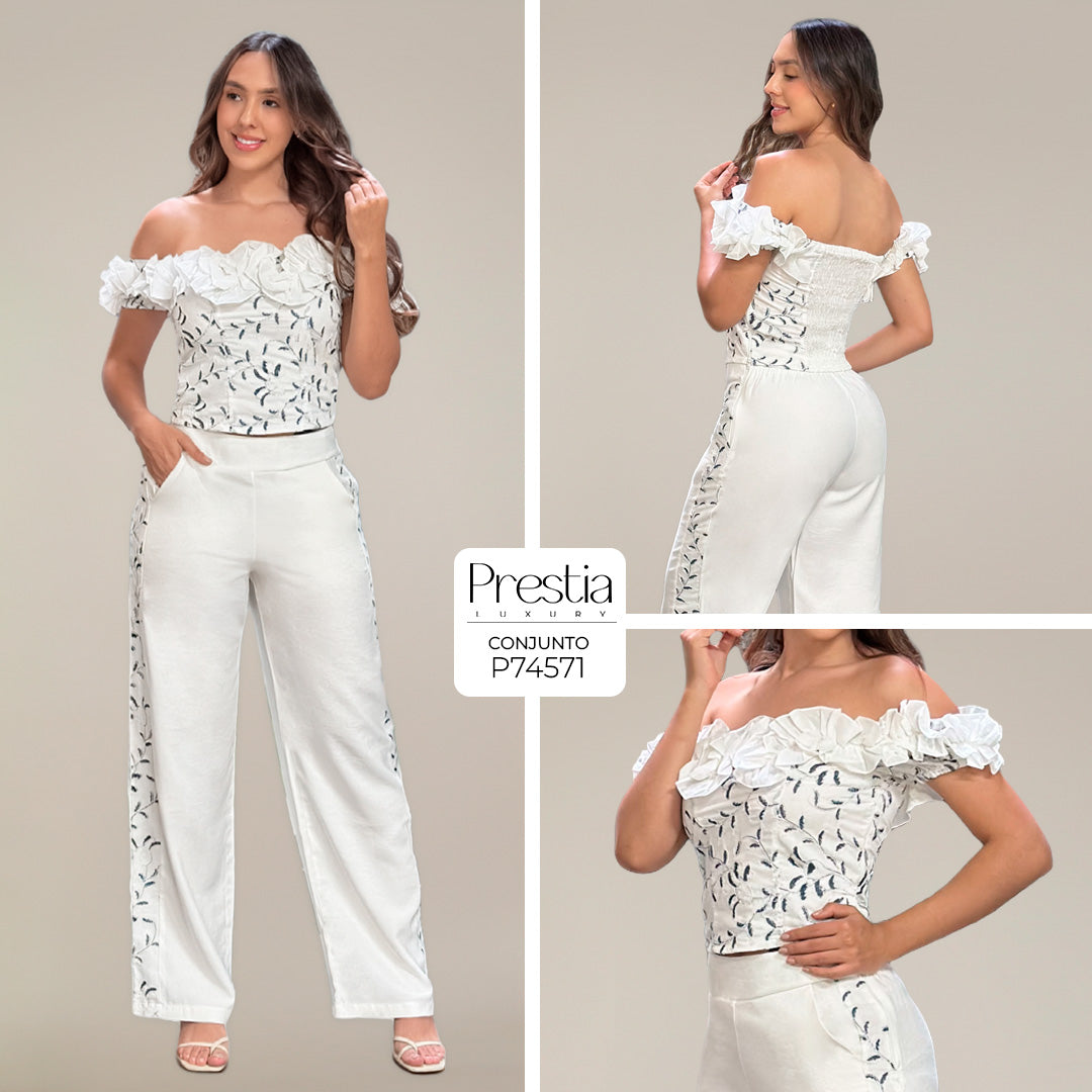 P74571 CONJUNTO OPAL BORDADO MARFIL