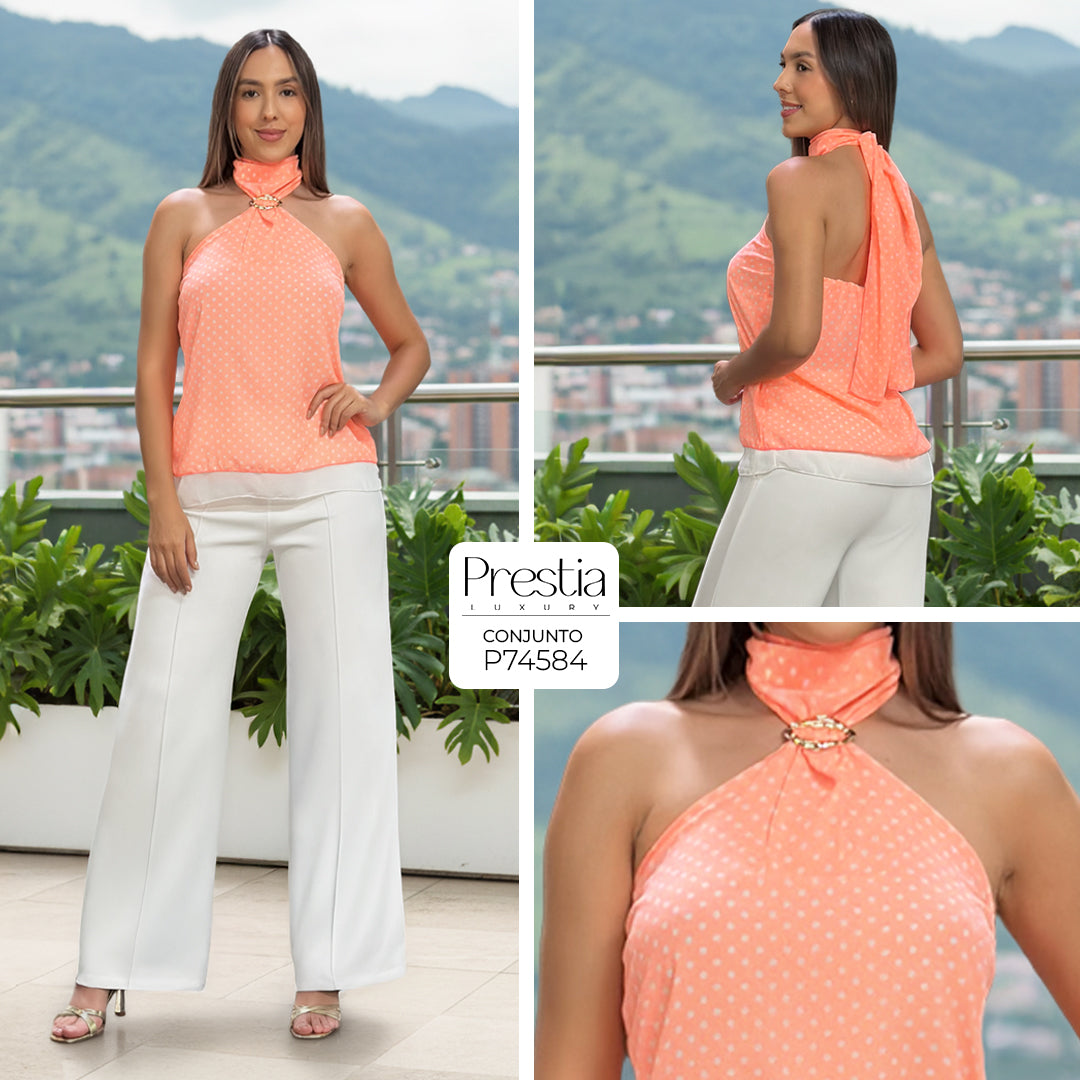 P74584 CONJUNTO CHIFON ESTAMPADO NARANJA