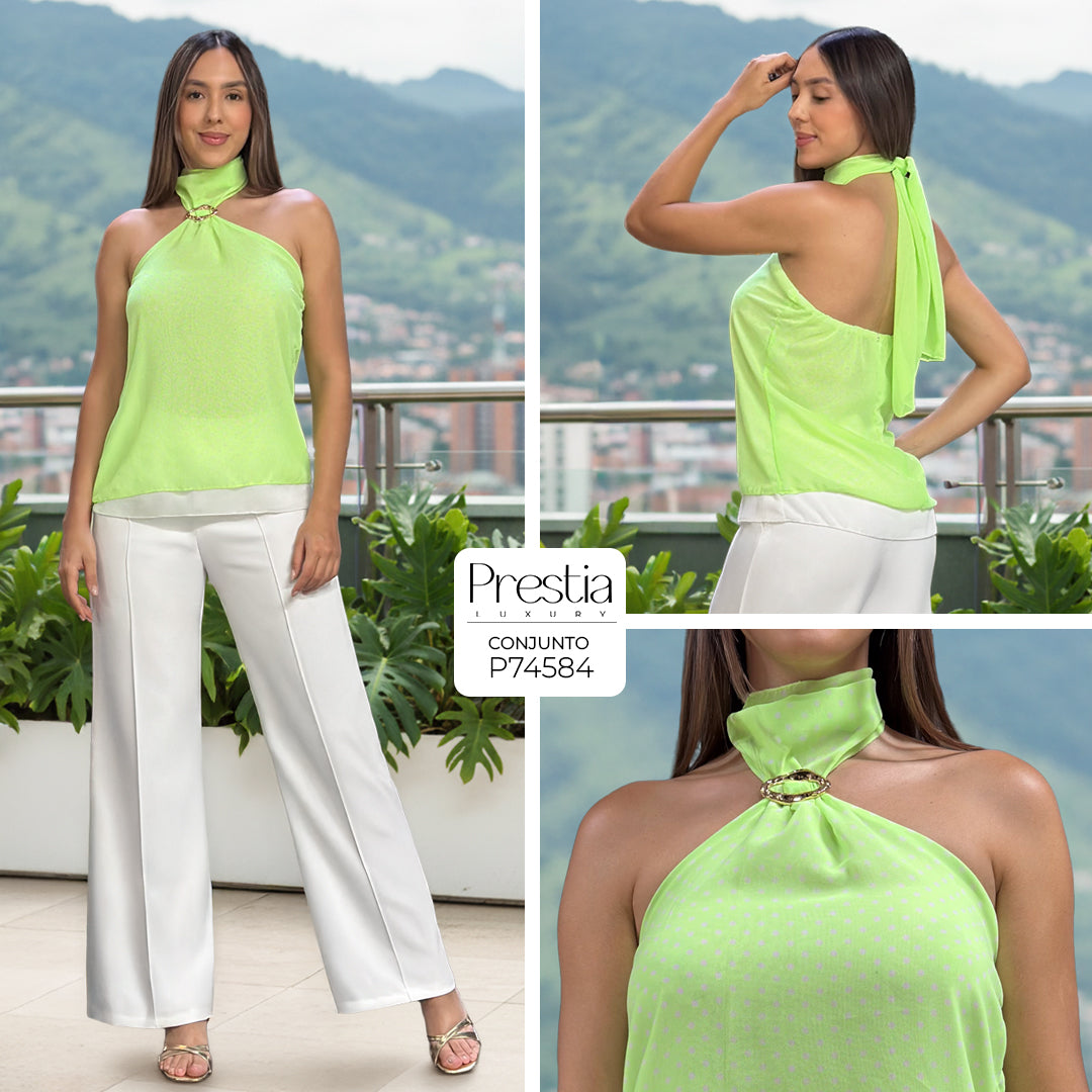 P74584 CONJUNTO CHIFON ESTAMPADO VERDE