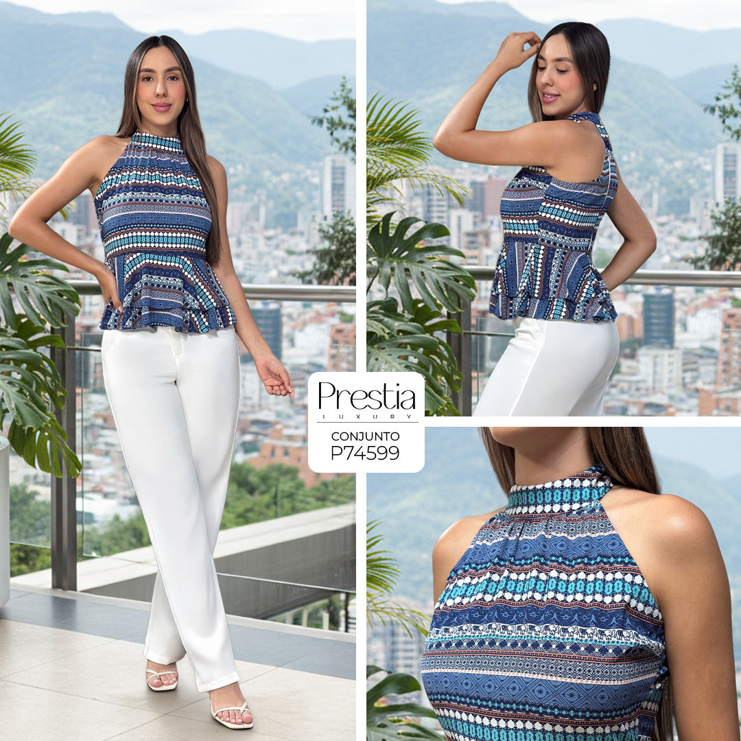 P74599 CONJUNTO NOCHES DE VIENA ESTAMPADO AZUL