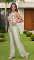 P74603 CONJUNTO CHIFON ESTAMPADO VERDE ESTAMPADO