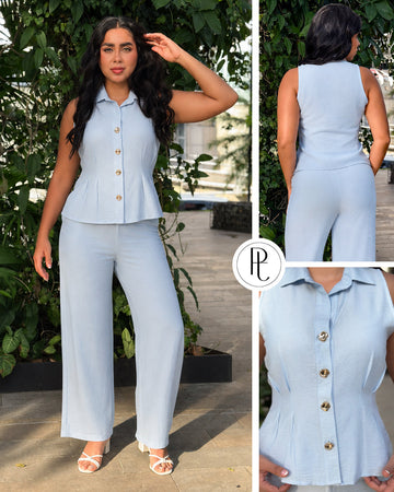 P74605 CONJUNTO LINO CREPE AZUL
