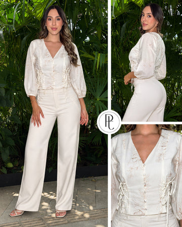 P74616 CONJUNTO OPAL BORDADO CREMA