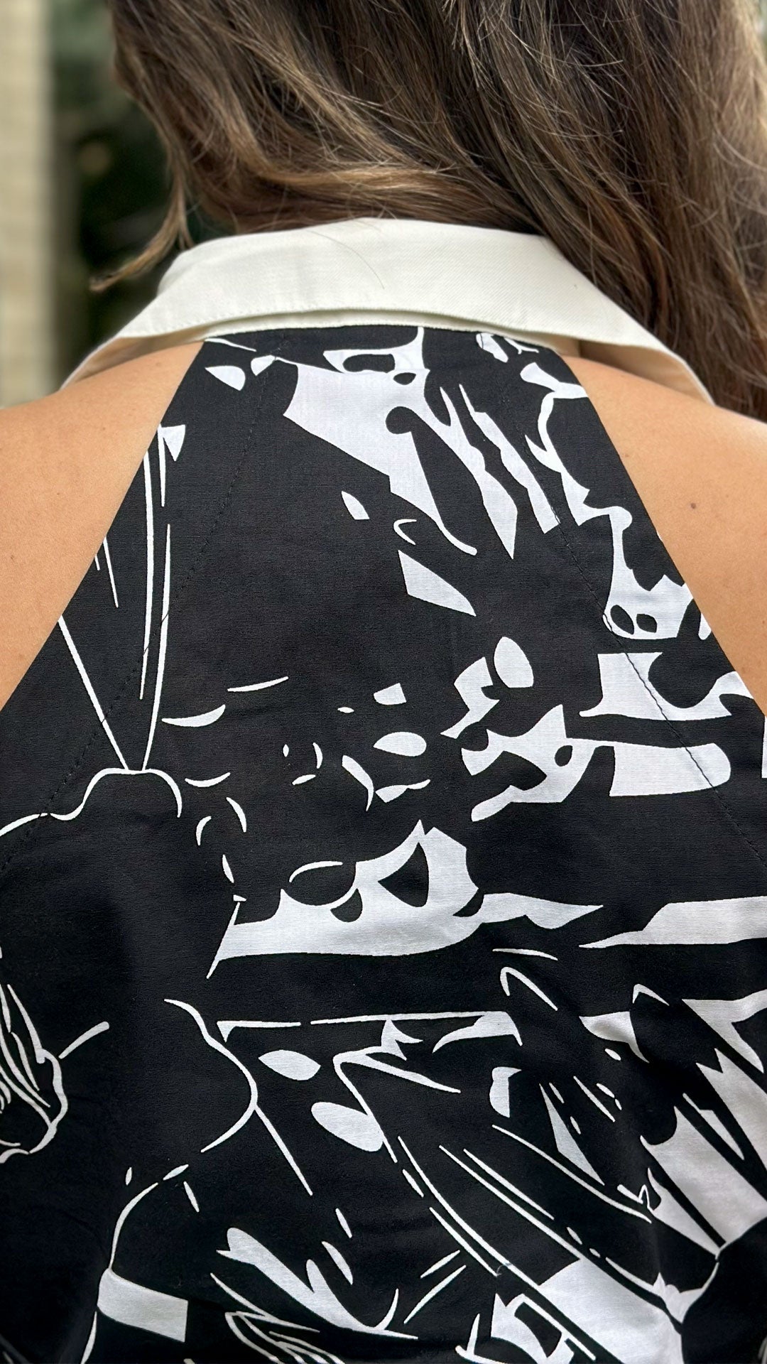 P74619 CONJUNTO POPELINA ESTAMPADA NEGRO ESTAMPADO BLANCO